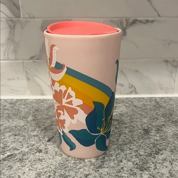 Starbucks Spring Easter Bunny Pink Rainbow Floral Ceramic Tumbler Mug 12 oz - Picture 2 of 12